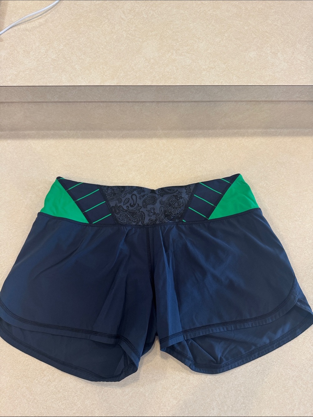 lululemon athletica Navy Shorts with Green & Black Waistband